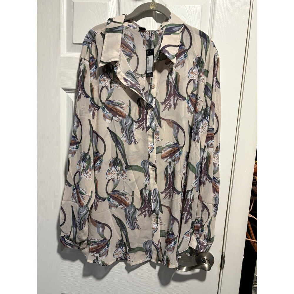 Pretty Little Thing Plus Dusty Pink Sheer Floral Oversized Shirt US Size 2XL NWT